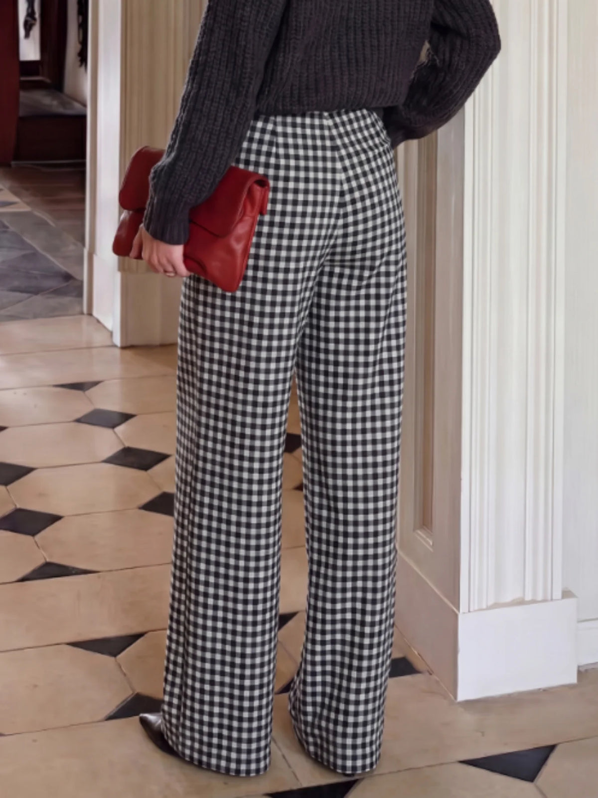 Women's Plaid High Waist Trousers — Straight Leg