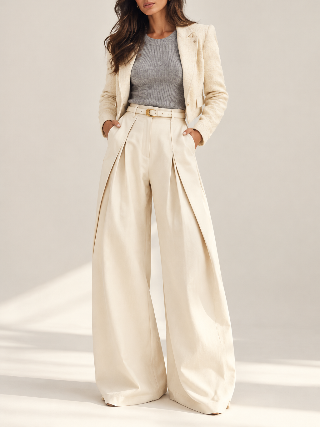 Women's Pleated Wide Leg Trousers — High Waist