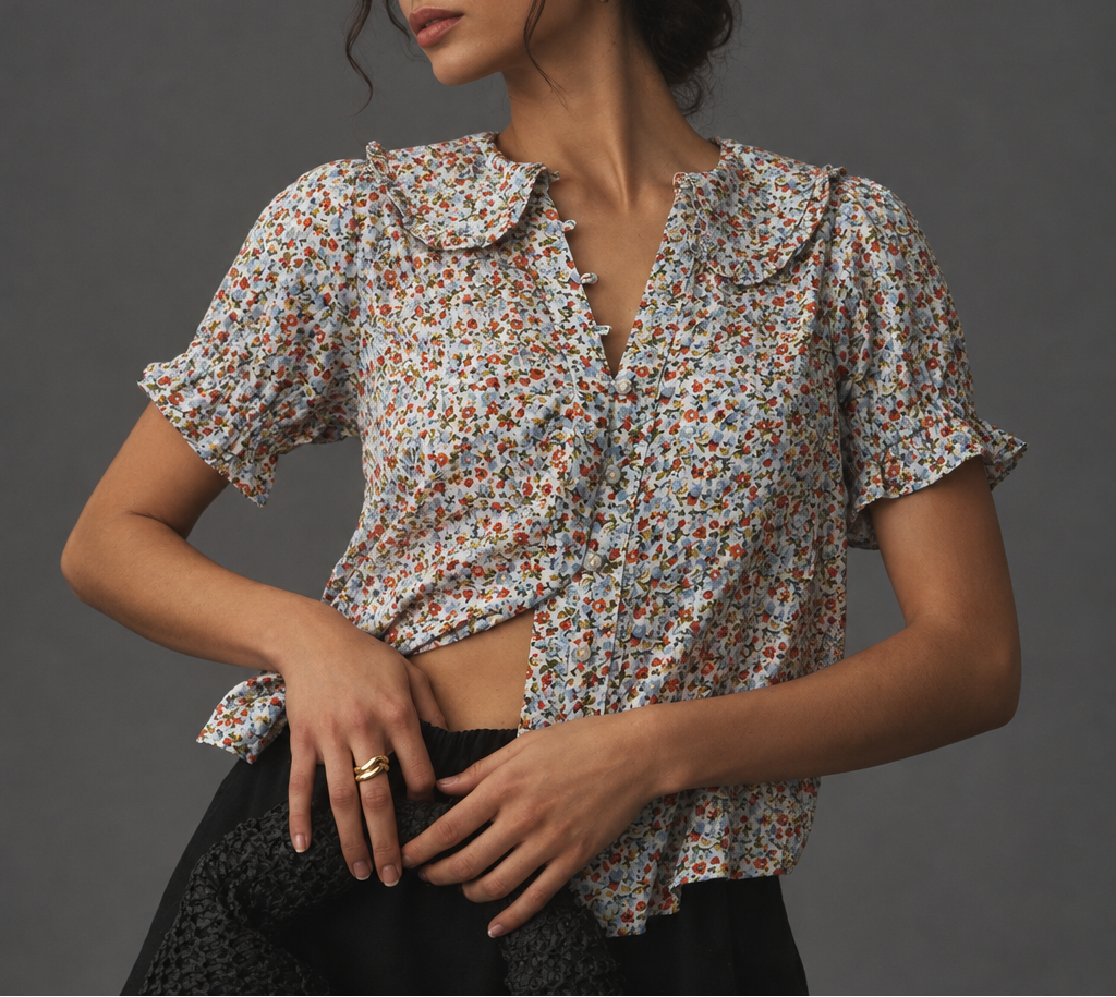 Women's Puff Sleeve Blouse — Peter Pan Collar