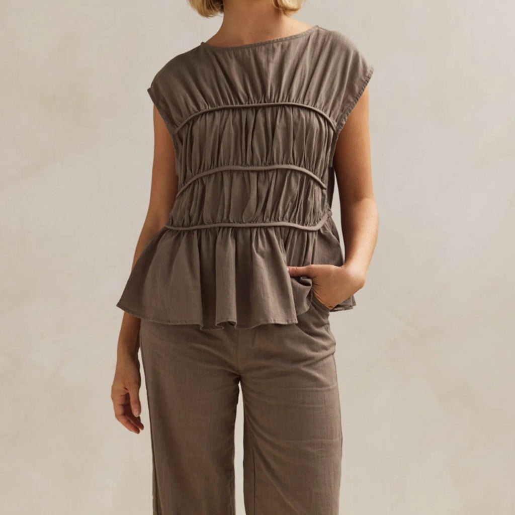 Women's Smocked Ruched Top — Cap Sleeve