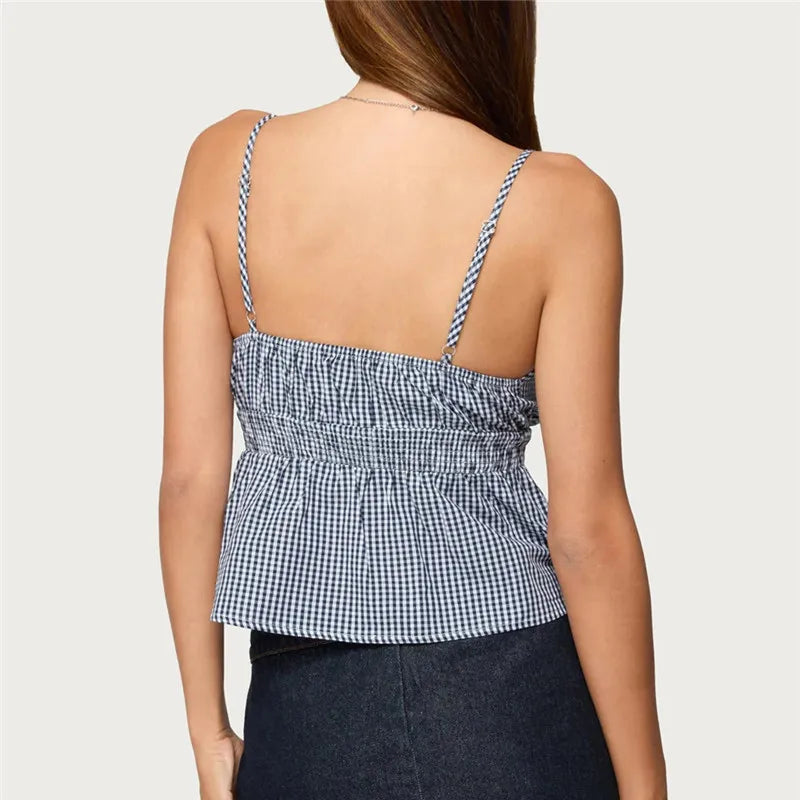 Women's Gingham Peplum Cami Top — Tie Front