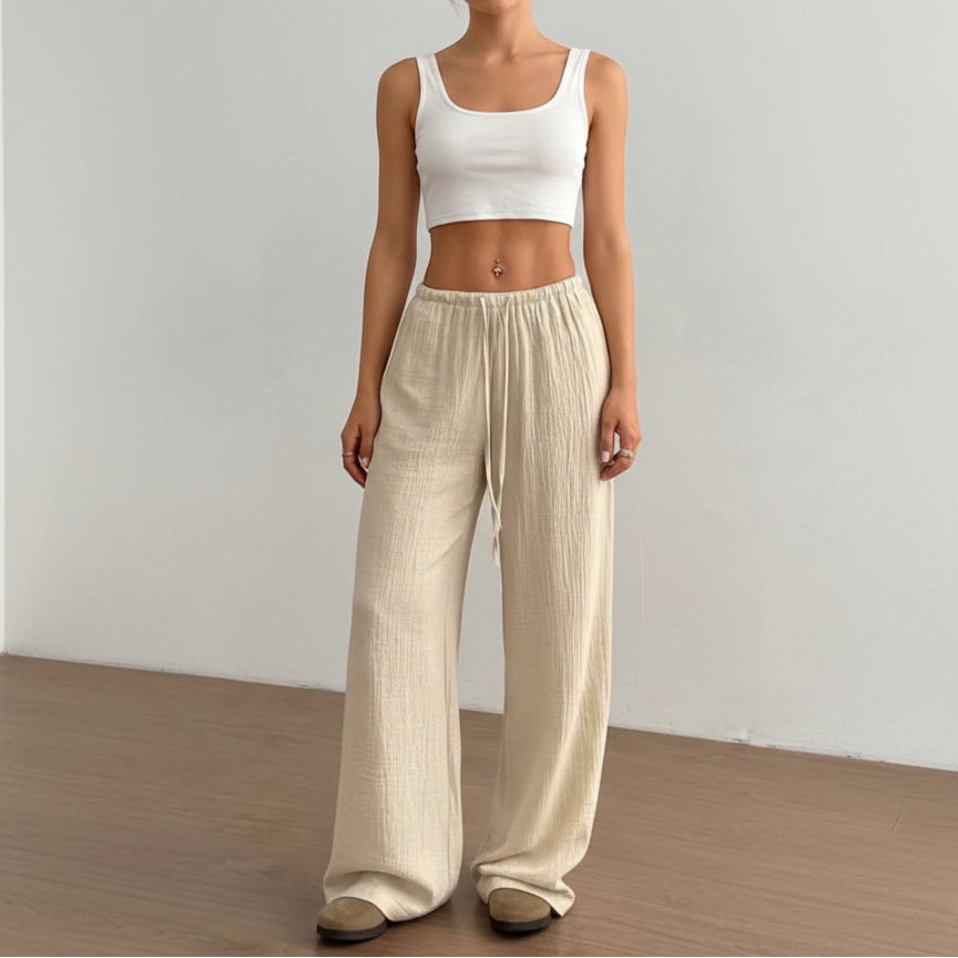 Women's High Waist Wide Leg Pants — Elastic Waist