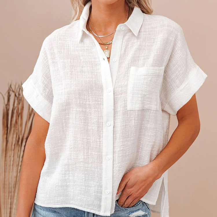 Women's Oversized Linen Blouse — Short Sleeve