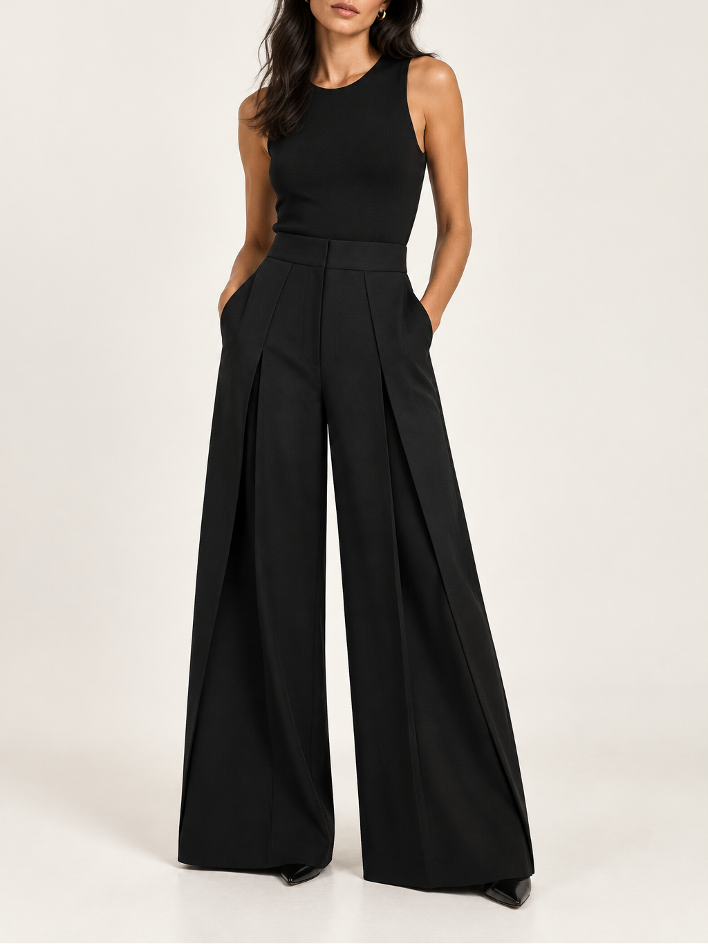 Women's Pleated Wide Leg Trousers — High Waist