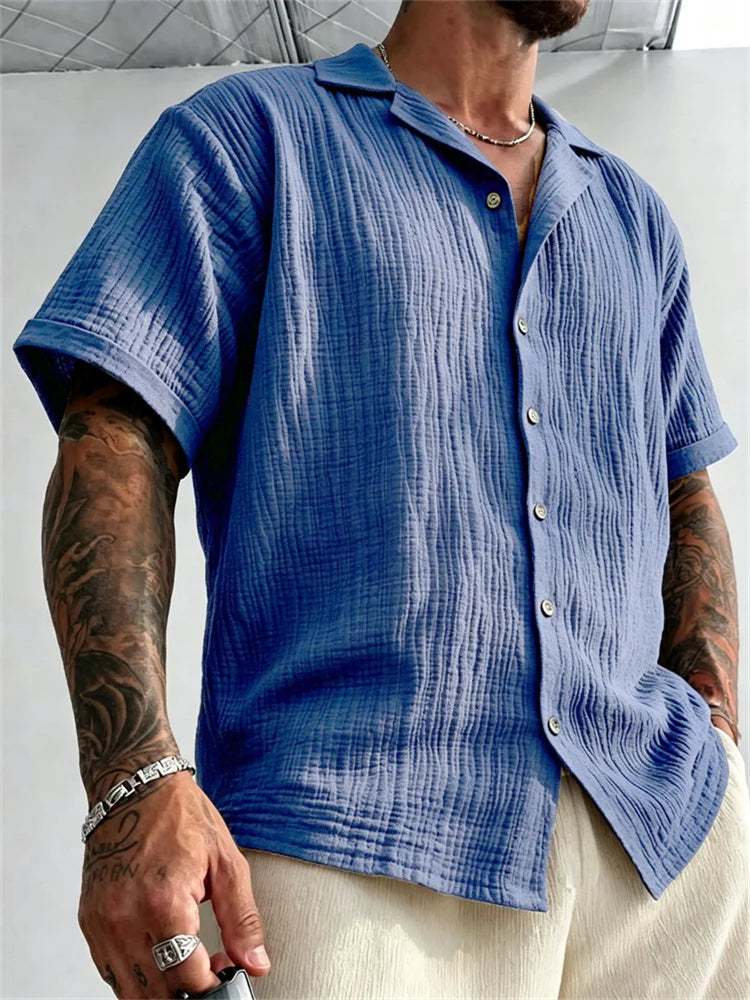 Men's Cuban Collar Shirt — Short Sleeve