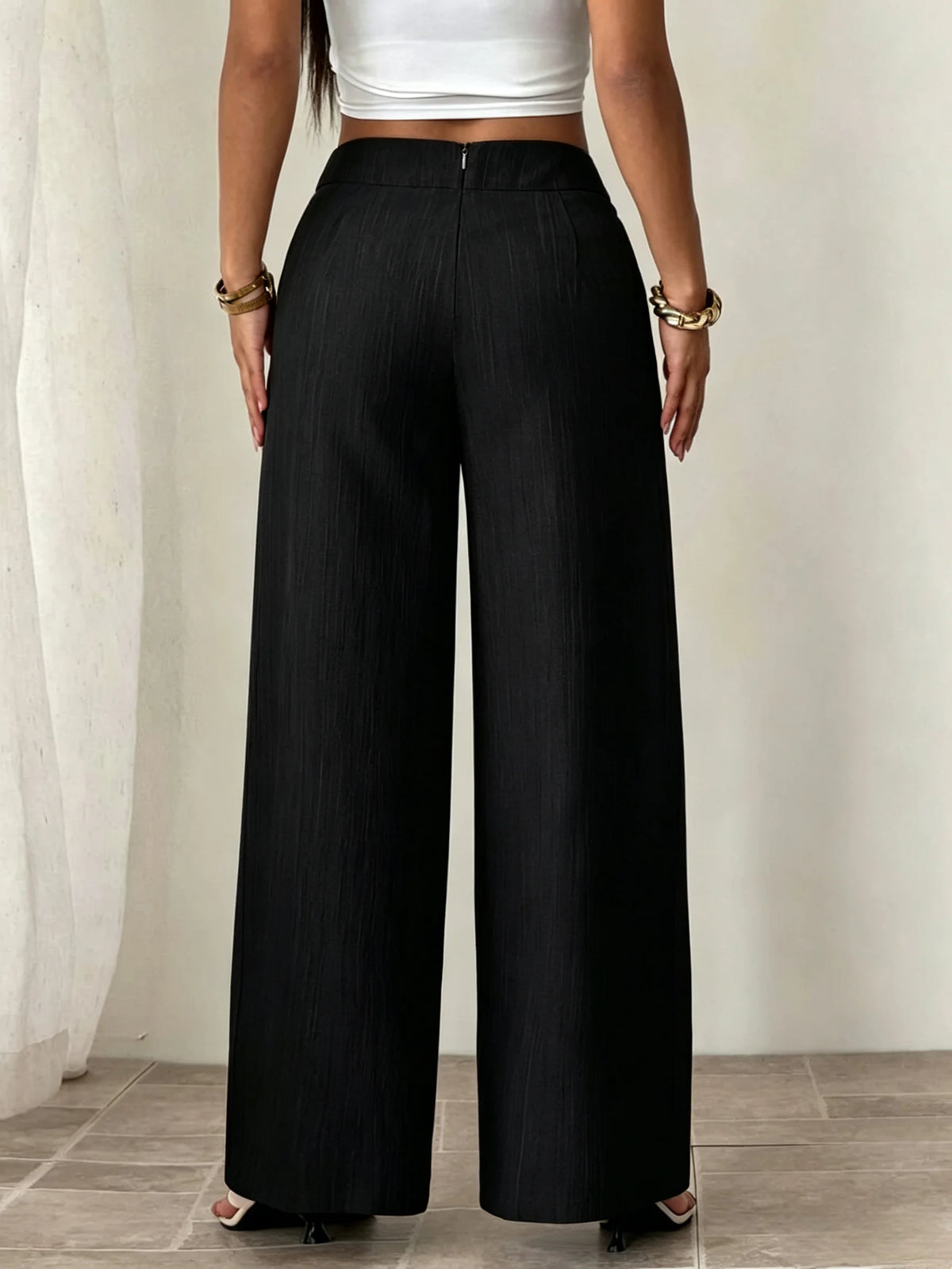Women's Textured Wide Leg Pants — High Waist