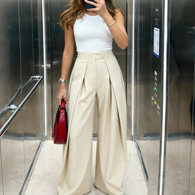 Women's Pleated Wide Leg Trousers — High Waist