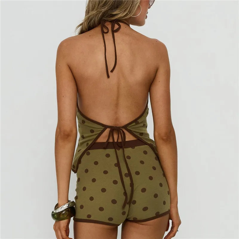 Women's Polka Dot Halter Top & Shorts Set — Retro Trim