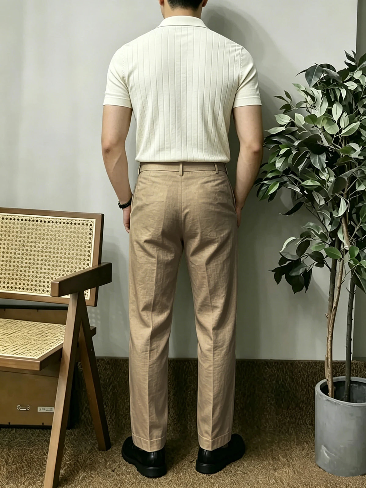 Men's Draped Linen Trousers — Straight Leg