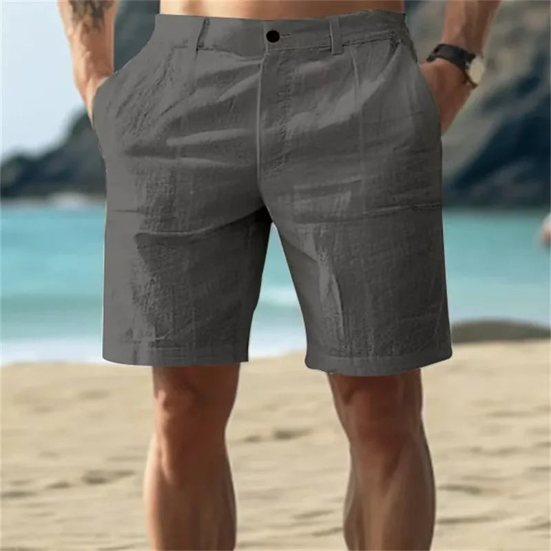 Men's Linen Shorts — Zip & Button