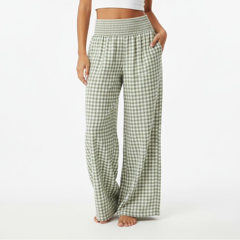 Women's Gingham Wide Leg Pants — Relaxed Fit