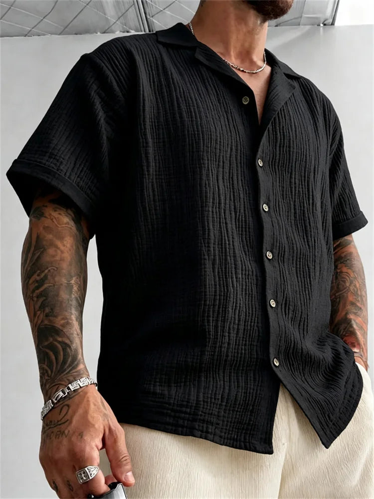 Men's Cuban Collar Shirt — Short Sleeve