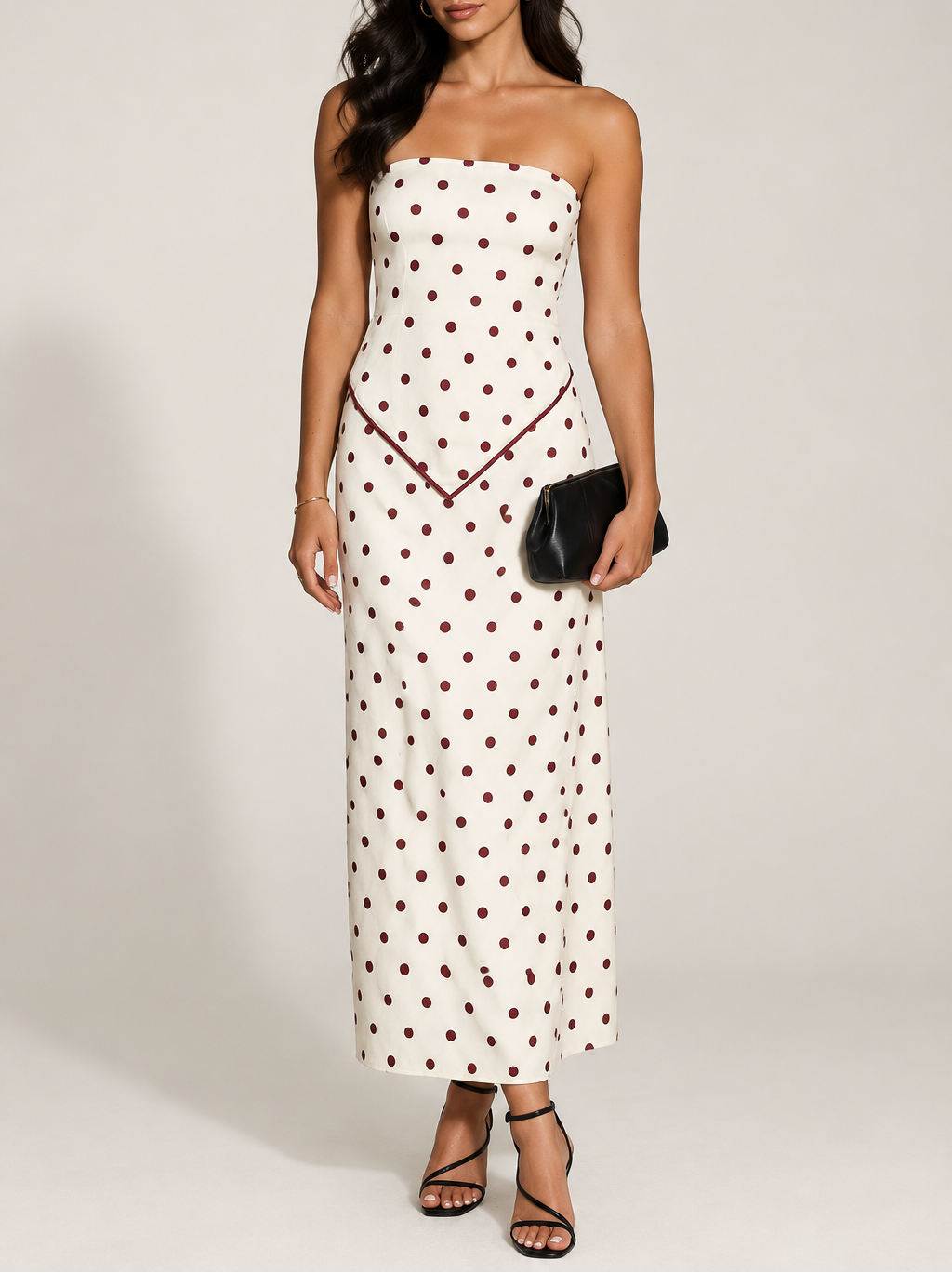 Women's Satin Polka Dot Tube Top & Maxi Skirt Set