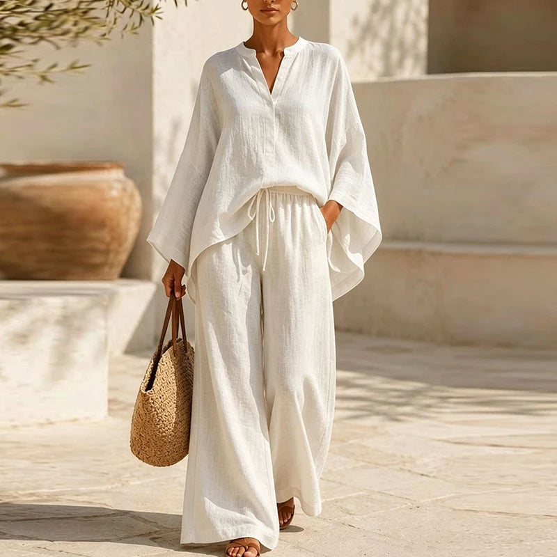 Women's Long Sleeve Shirt & Loose Pant Set