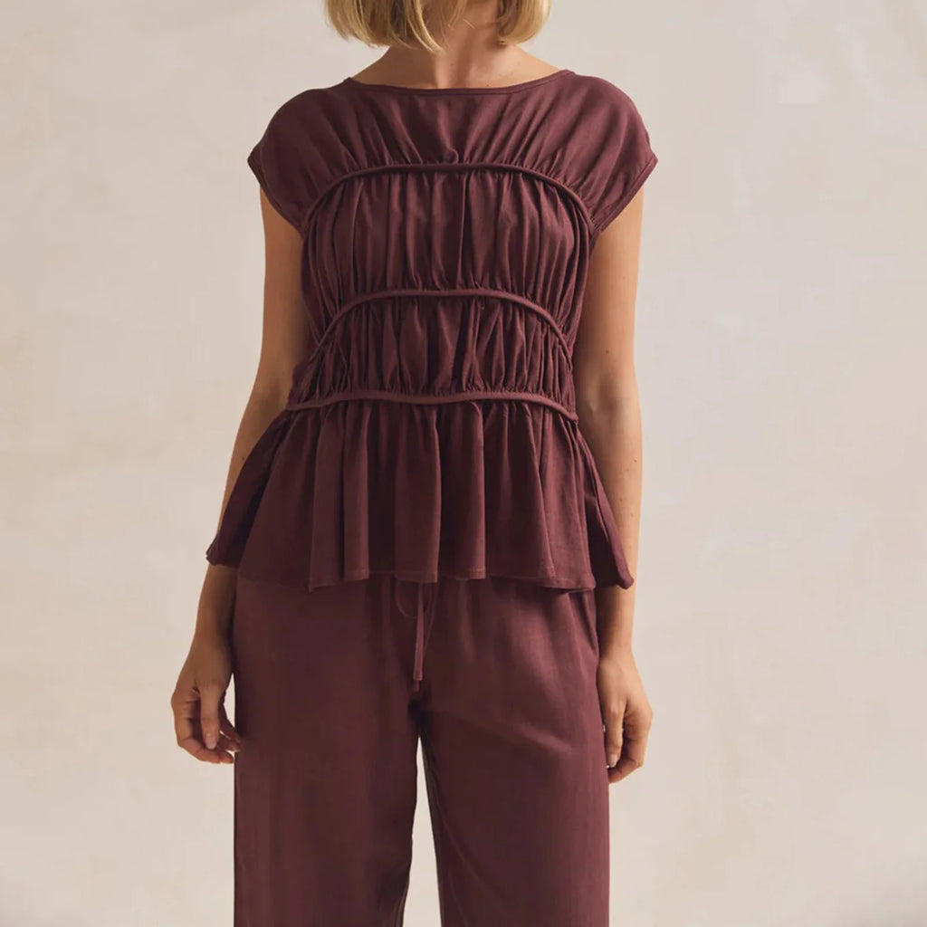Women's Smocked Ruched Top — Cap Sleeve
