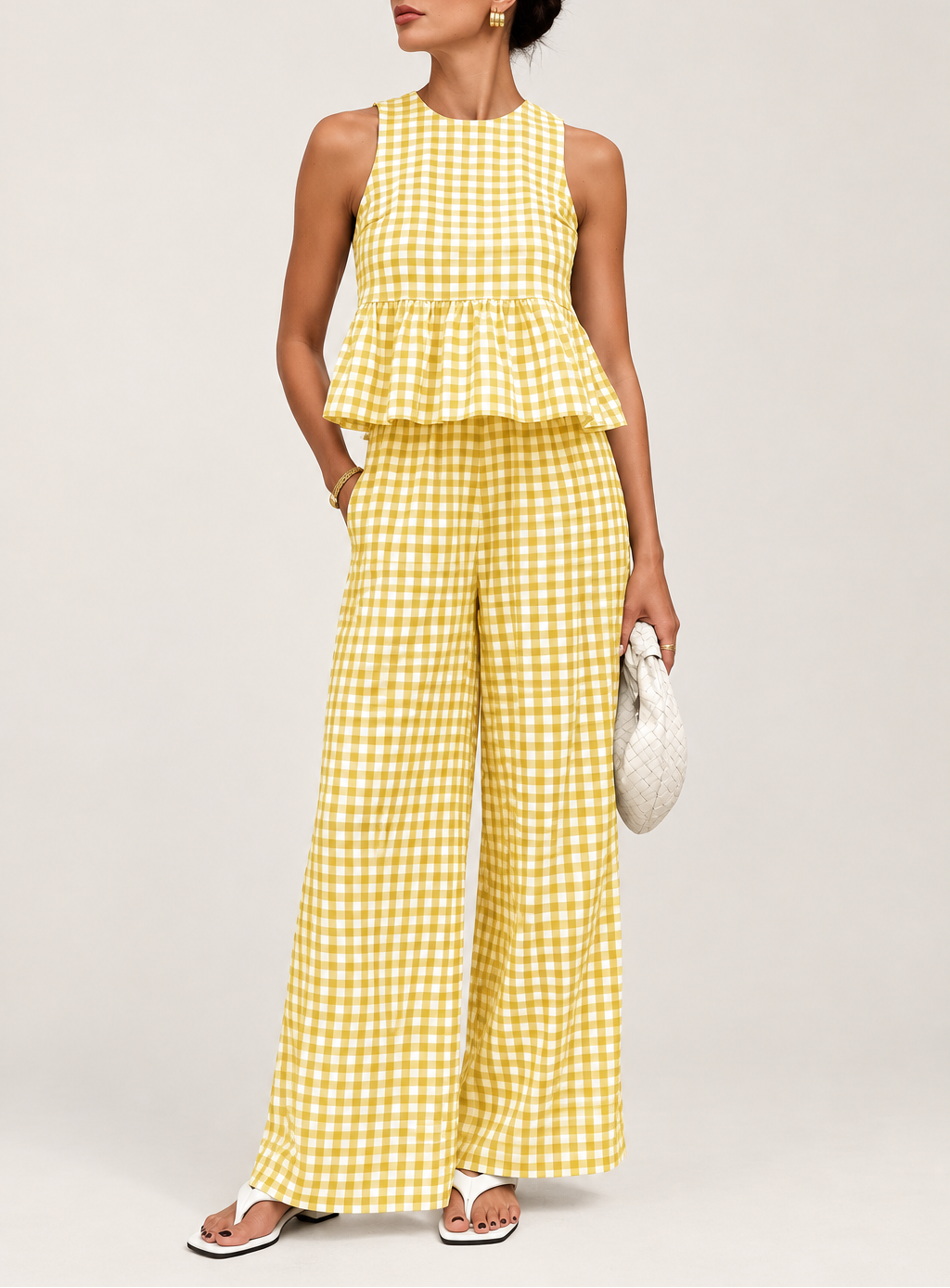 Women's Gingham Tank & Wide Leg Pant Set