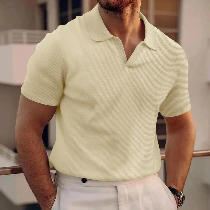 Men's Waffle Knit Polo — V-Collar