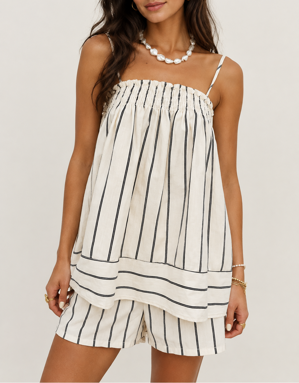 Women's Striped Peplum Cami & Shorts Set