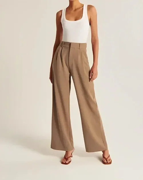 Women's Tailored Wide Leg Trousers — Button Front