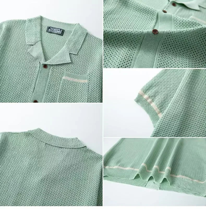 Men's Open-Knit Cardigan Polo — Contrast