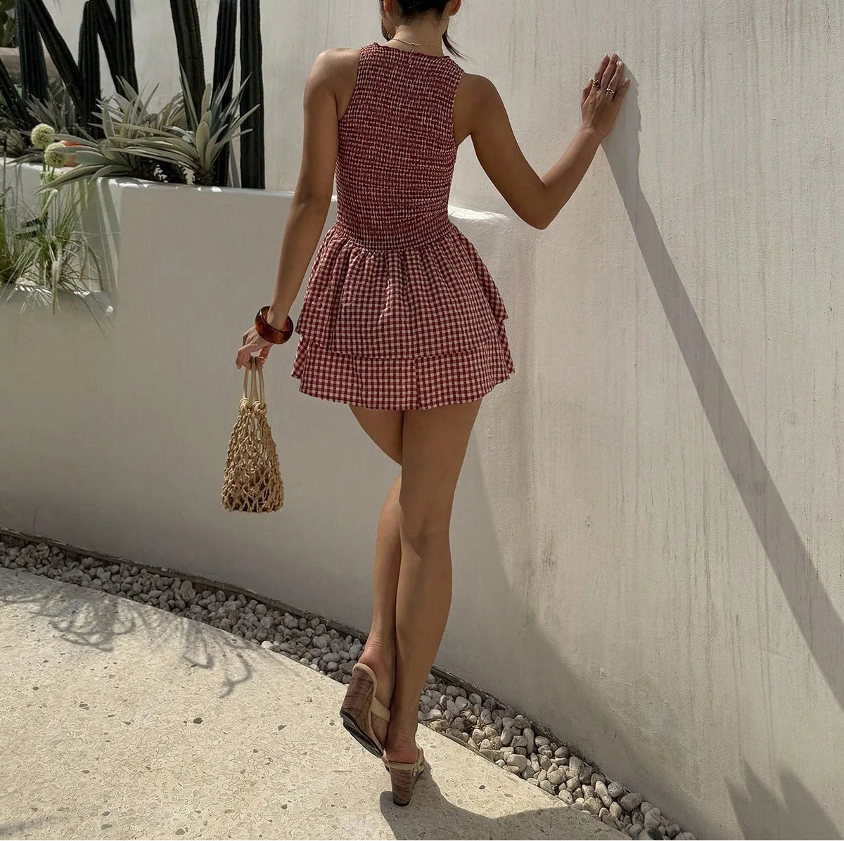 Women's Gingham Tiered Mini Party Dress