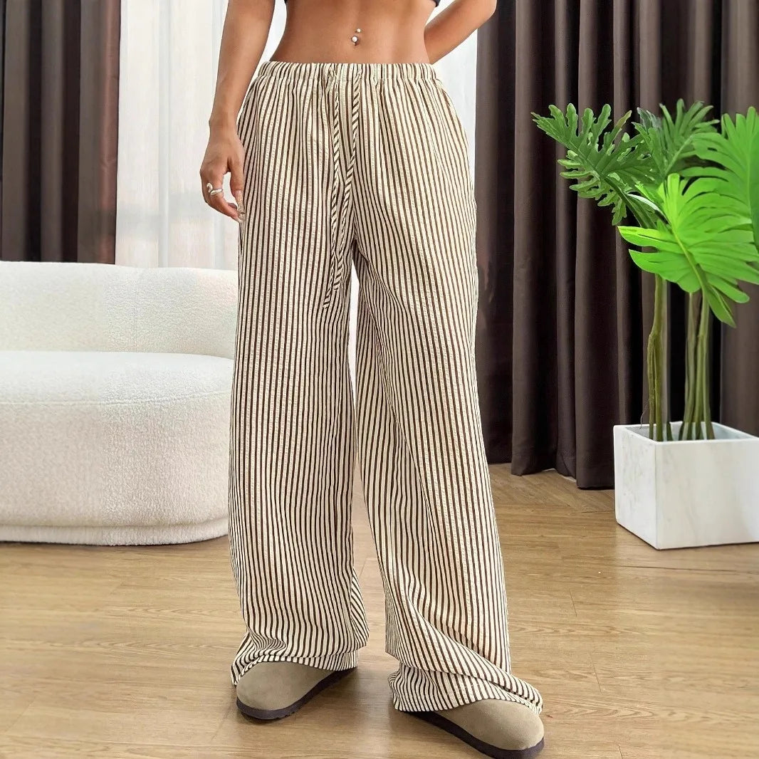 Women's Striped Drawstring Pants — Wide Leg