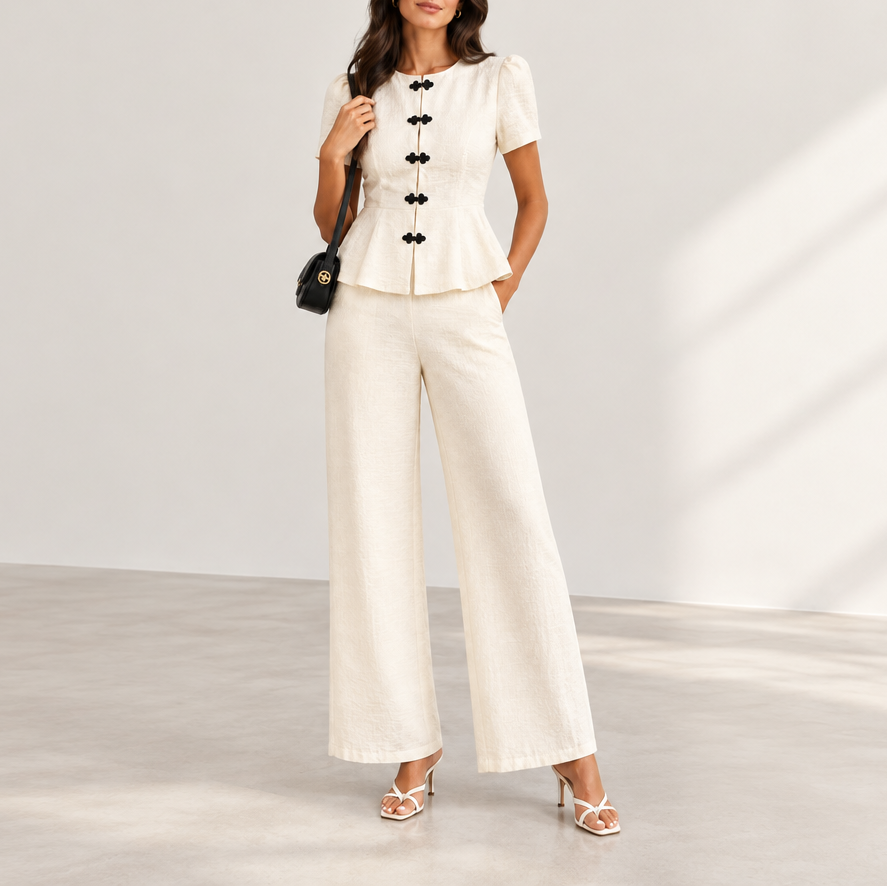 Women's Short Sleeve Top & Wide Leg Pant Set