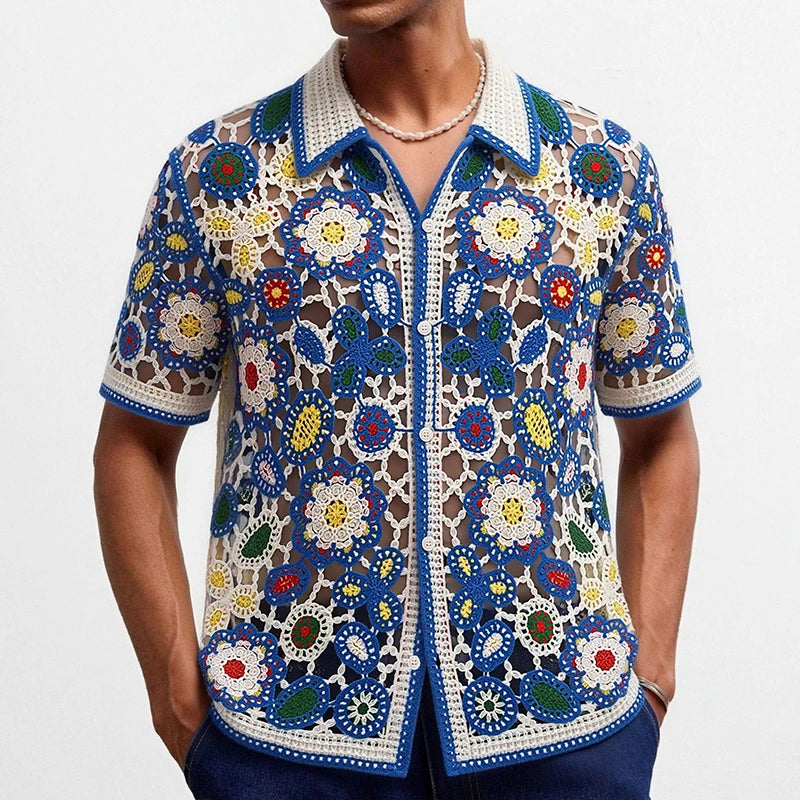 Men's Crochet Knit Polo — Retro Patterns