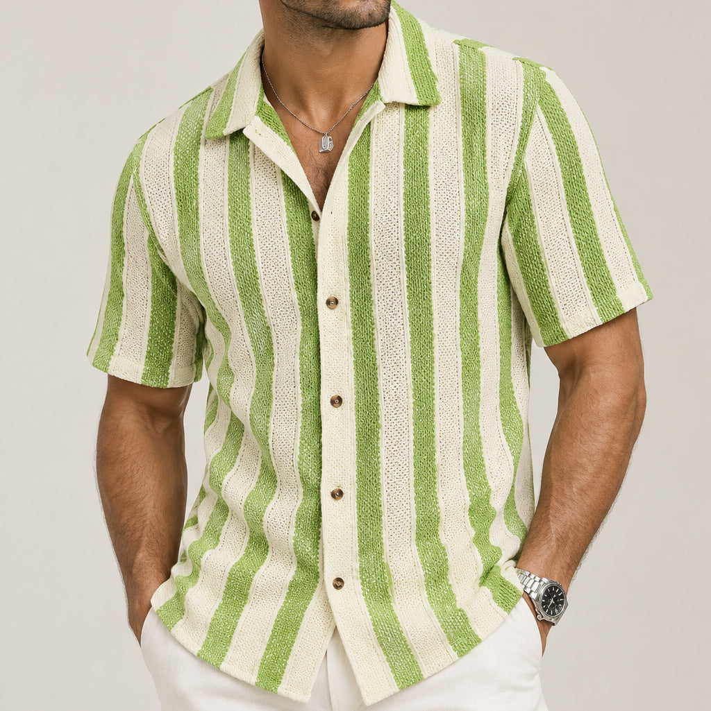 Men's Striped Cuban Collar Shirt — Short Sleeve