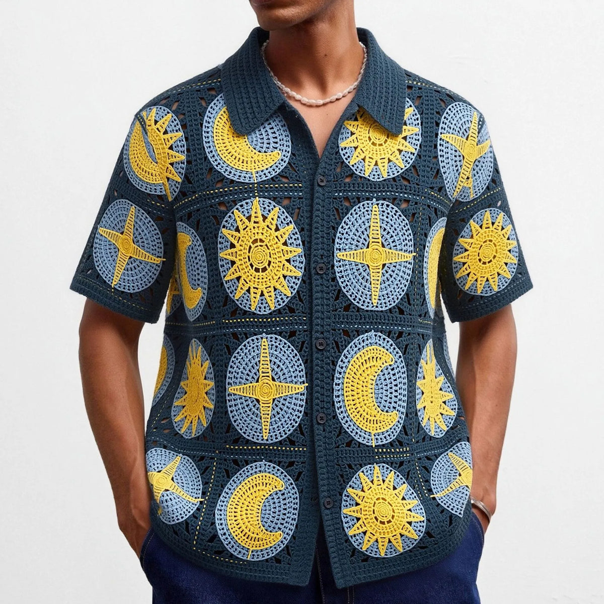 Men's Crochet Knit Polo — Retro Patterns