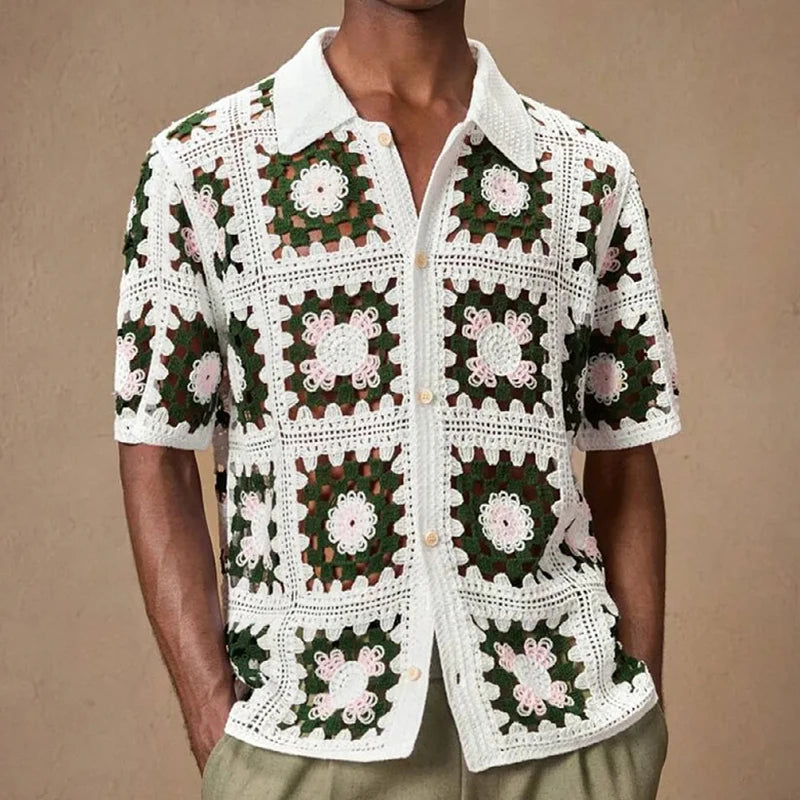 Men's Crochet Knit Polo — Retro Patterns