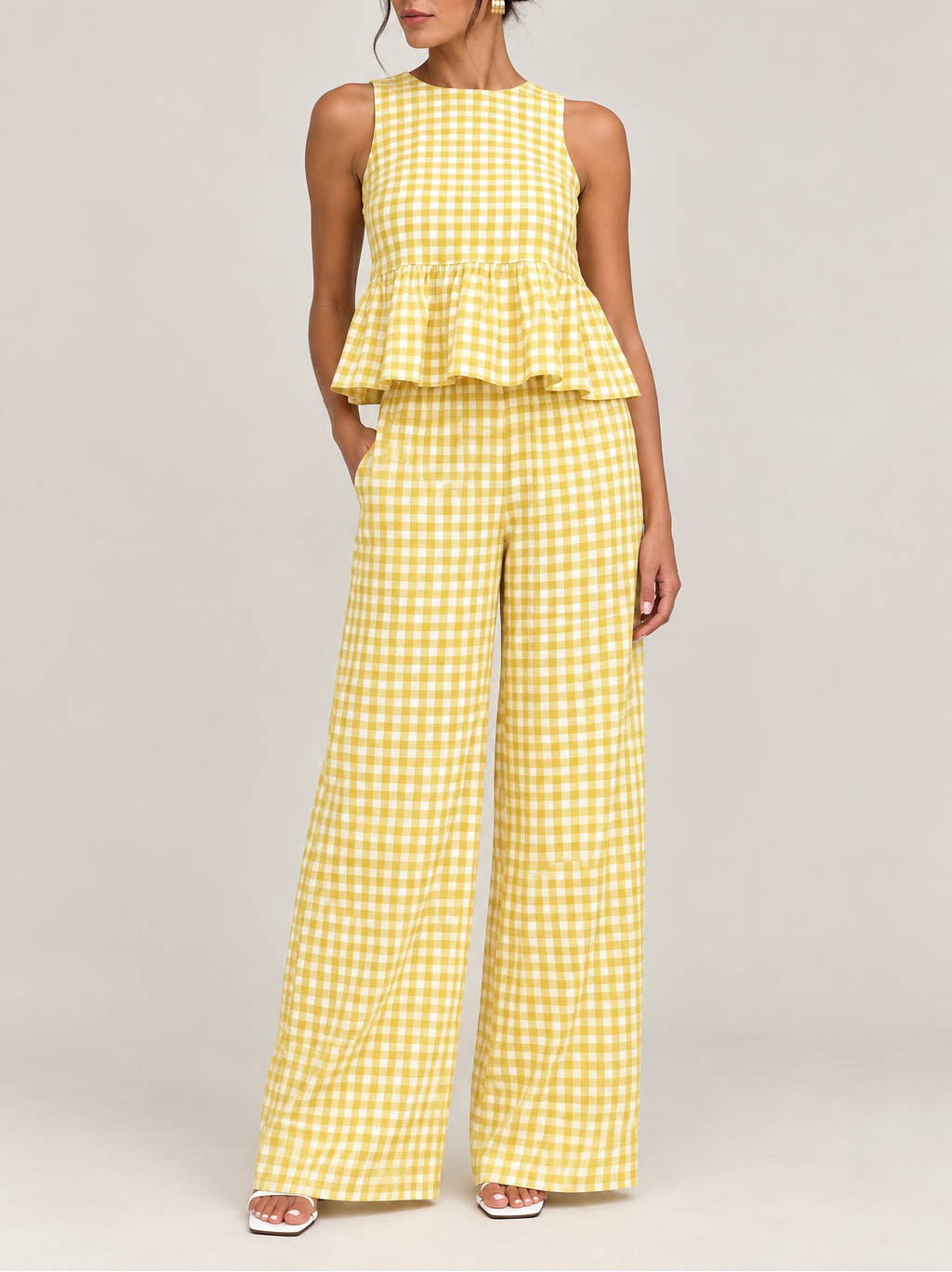 Women's Gingham Tank & Wide Leg Pant Set