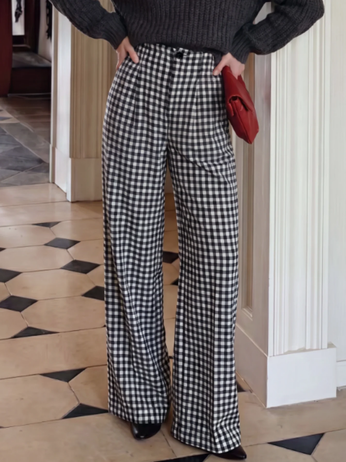 Women's Plaid High Waist Trousers — Straight Leg