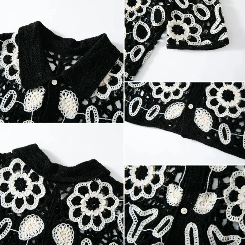 Men's Floral Crochet Lace Shirt — Short Sleeve