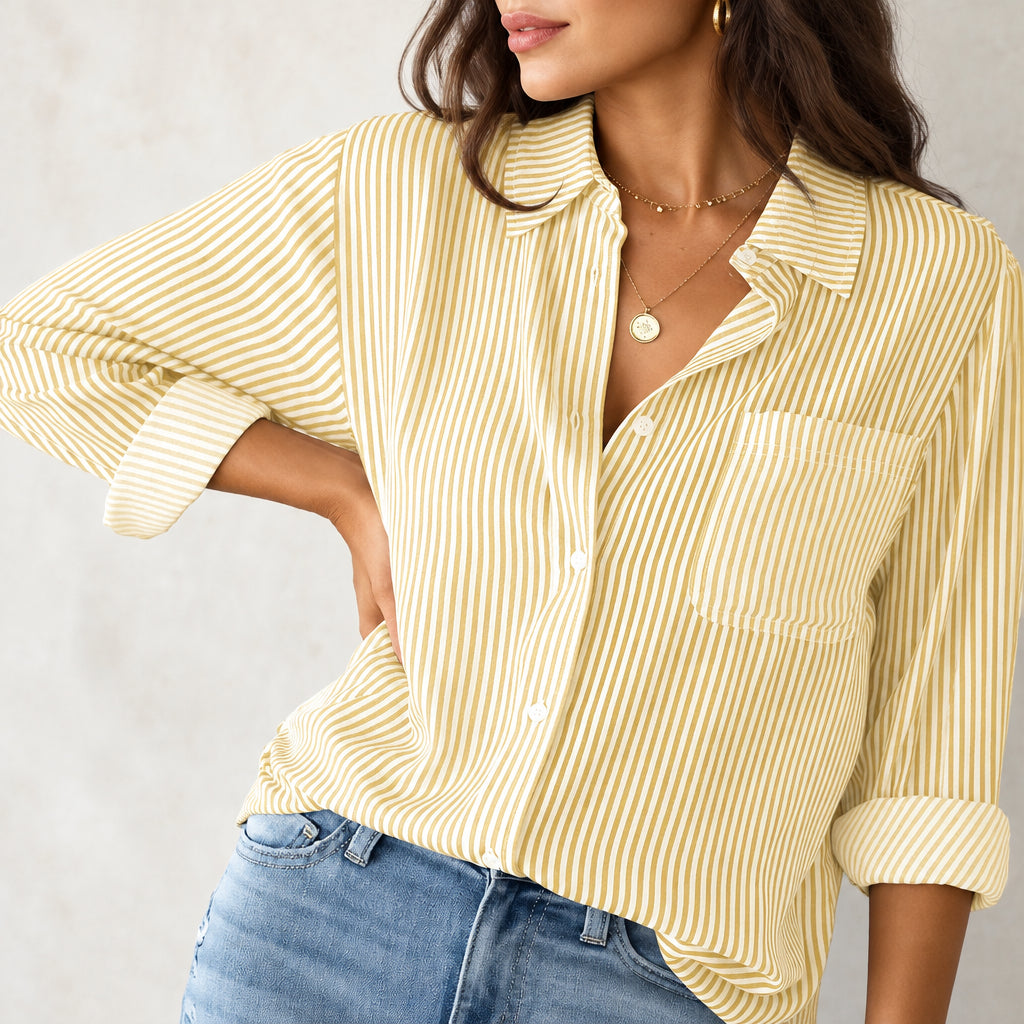 Women's Striped Shirt — Long Sleeve Lapel