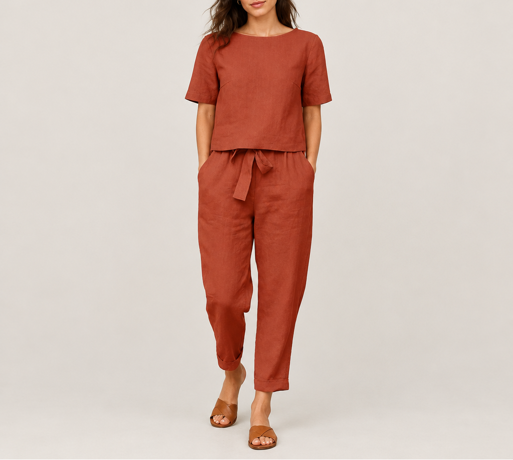 Women's Linen Top & Pant Set — Long Sleeve