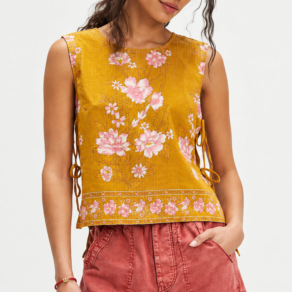 Women's Tie Front Crop Tank Top — V-Neck