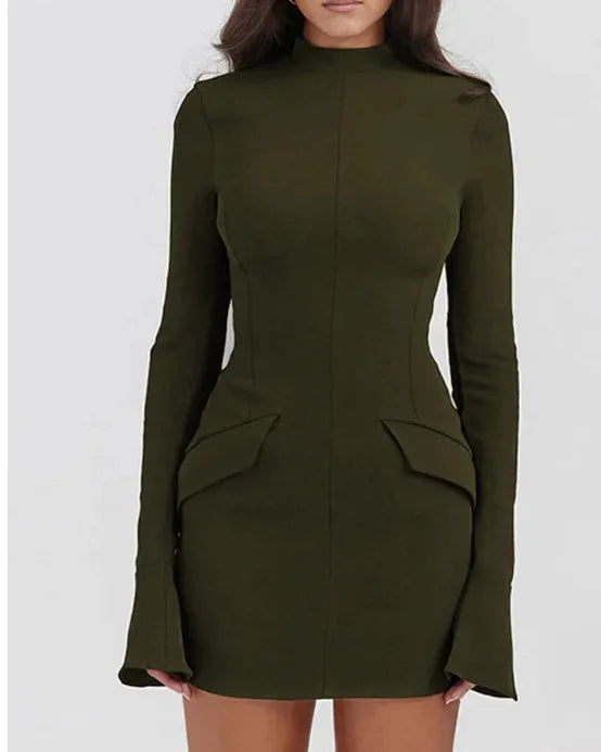 Women's Long Sleeve Bodycon Mini Dress with Pockets