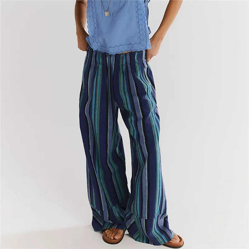 Women's Colourful Striped Wide Leg Pants