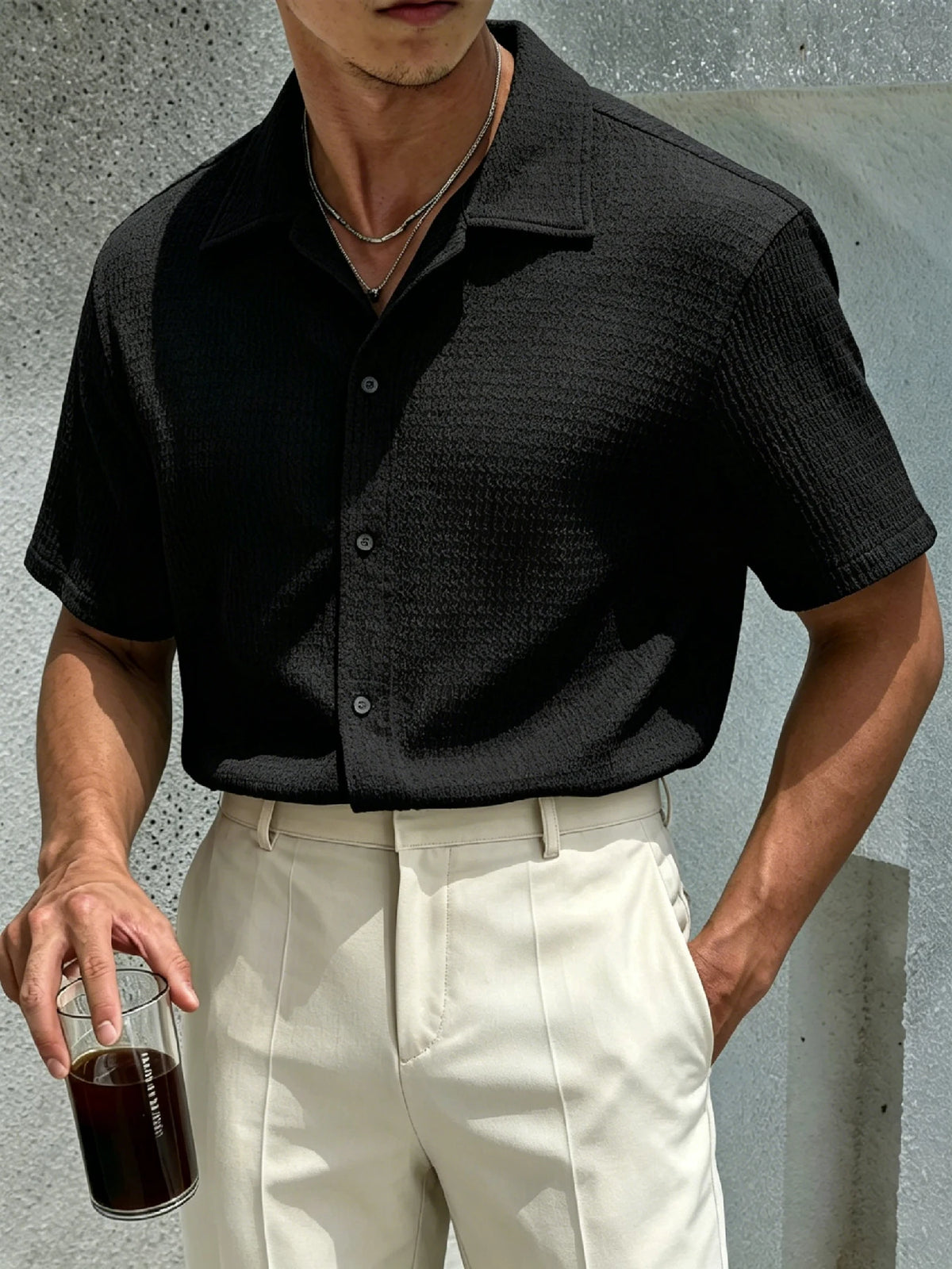Men's Crinkle Texture Short Sleeve Shirt