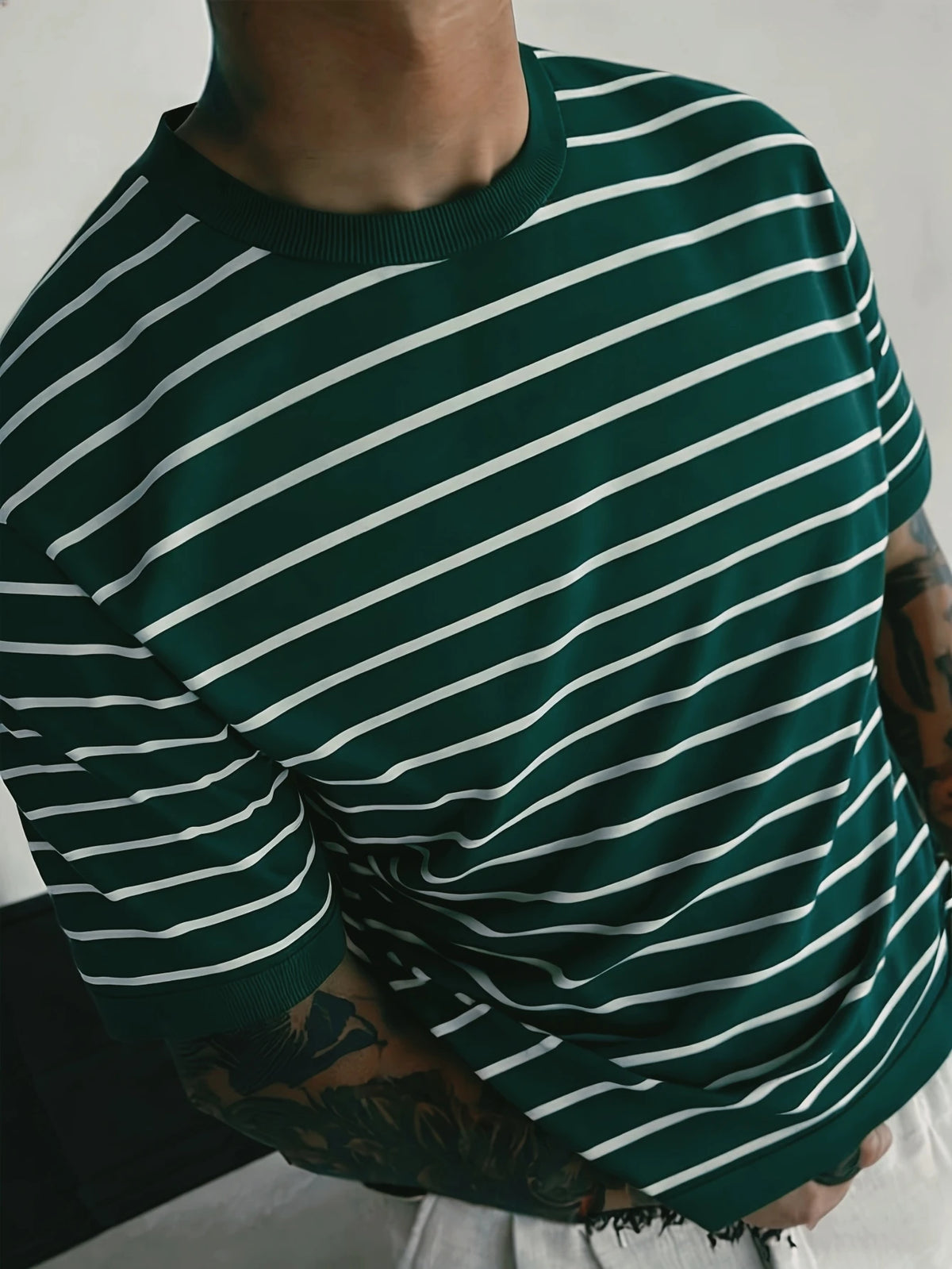 Men's Burgundy Striped Knit Crew Tee