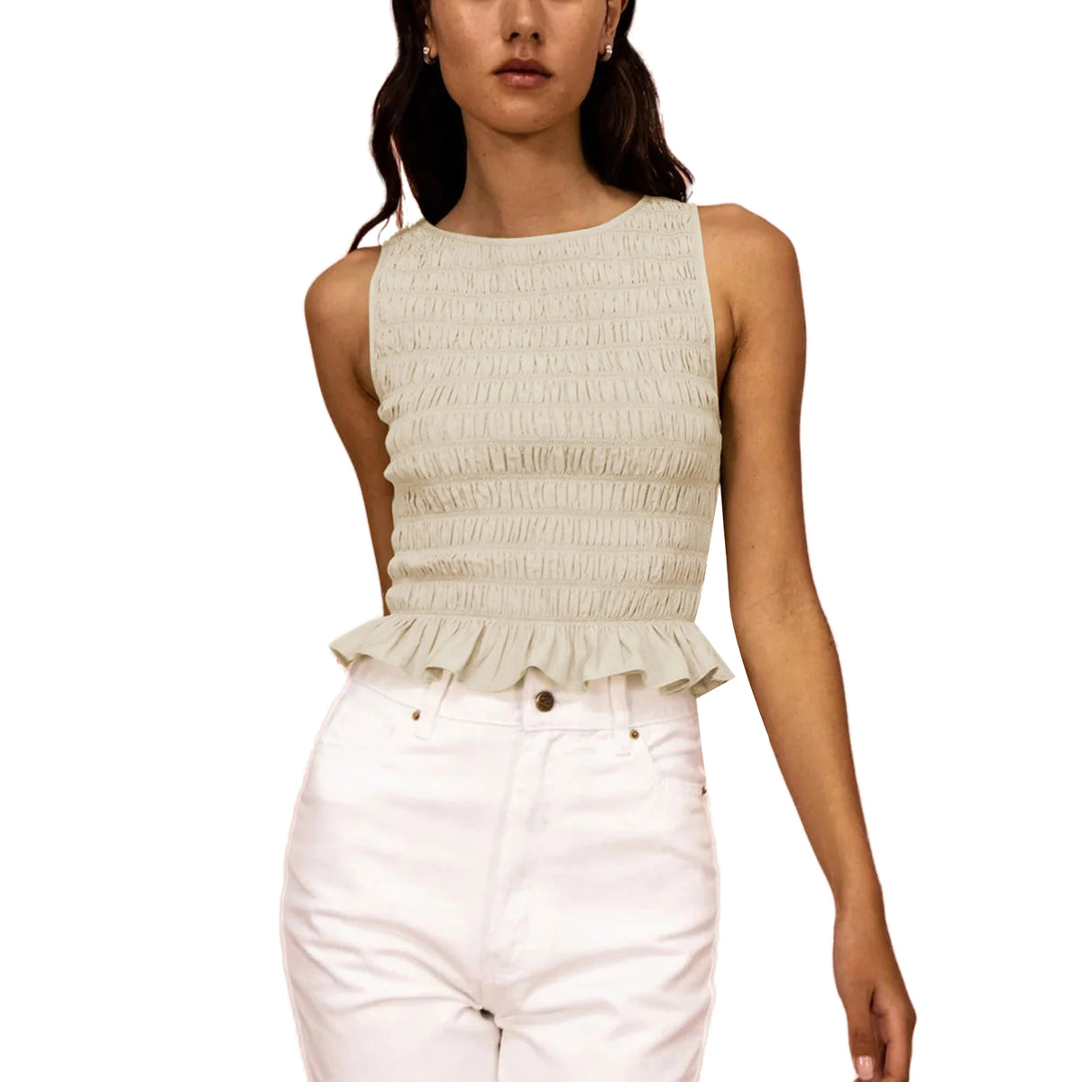 Women's Smocked Ruffle Crop Top — Sleeveless