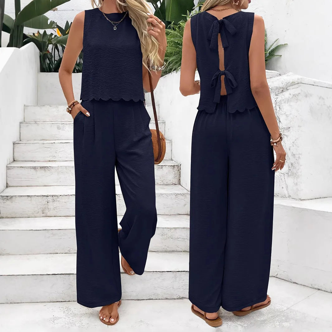 Women's Lace-Up Tank & Wide Leg Pant Set — Two-Piece