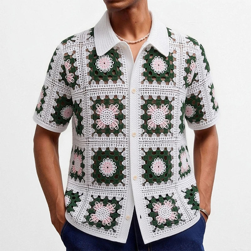 Men's Crochet Knit Polo — Retro Patterns