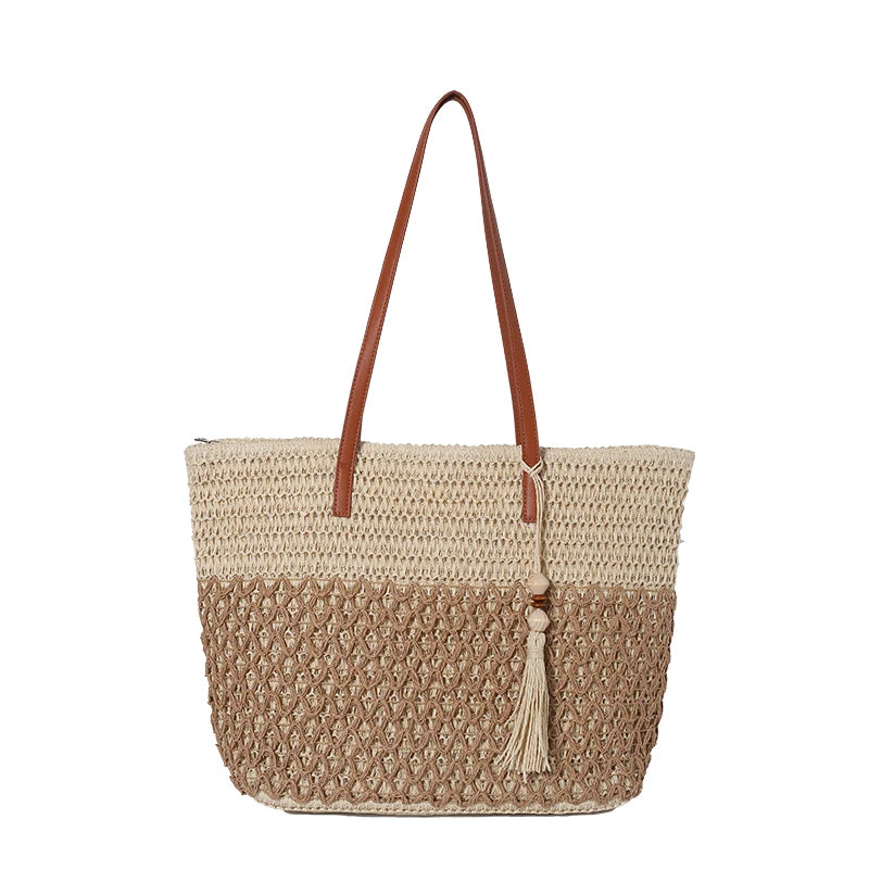 Women's Woven Raffia Shoulder Bag — Large Capacity