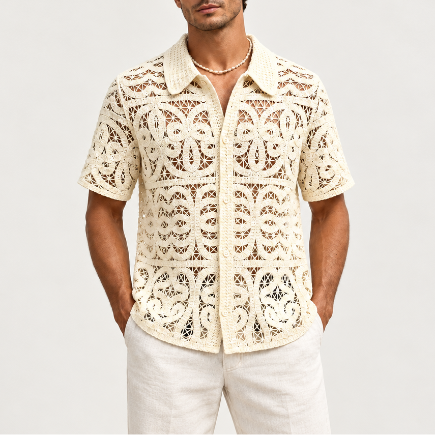 Men's Open-Knit Crochet Shirt — Short Sleeve