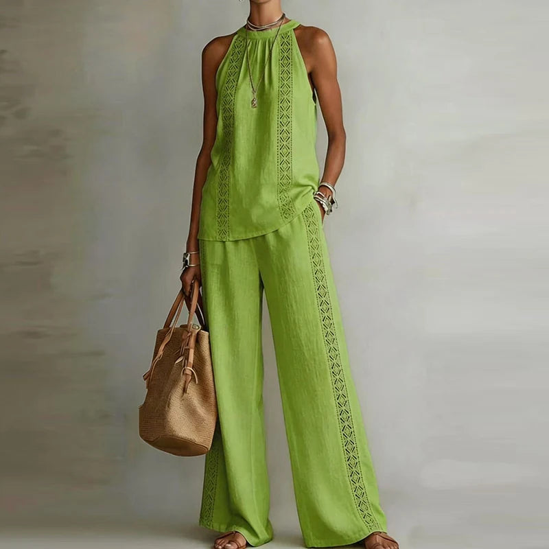 Women's Jacquard Vest & Wide Leg Pant Set