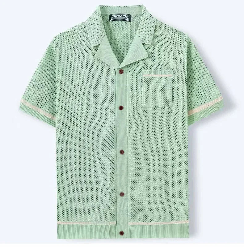 Men's Open-Knit Cardigan Polo — Contrast
