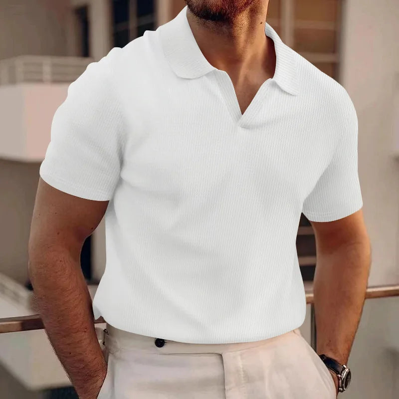 Men's Waffle Knit Polo — V-Collar