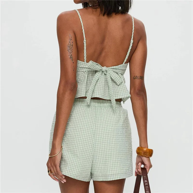 Women's Gingham Camisole & Shorts Set — V-Neck